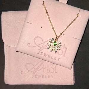 Gold and Green Sunburst Gold Filled Pendant Necklace